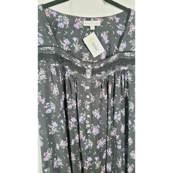 Eileen West Nightgown Womens 3X Floral Modal Lace Trim Button Front Cottage - Picture 2 of 11
